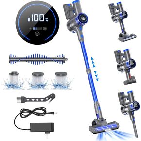 Cordless Vacuum Cleaner, 400W/33Kpa Lightweight Stick Vacuum with Touch Screen,45Mins Runtime Rechargeable Vacuum Cleaner for Home, Cordless Vacuum for Pet Hair/Carpet/Hard Floor
