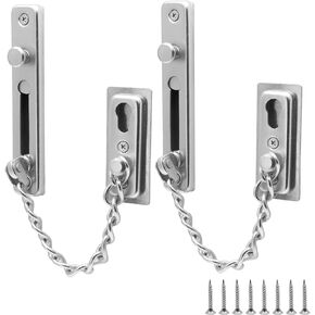 2 Pack Door Chain Lock Door Chain Guard with Spring, Anti-Theft Press Lock, Stainless Steel Heavy Duty Security Chain Locks for Door, Window and Home Security - Silver