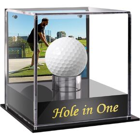 Golf Ball Display Case, Golden Stamped Hole-in-One Golf Ball Display Case, Memorabilia Golf Ball Storage Box with Scorecard & Photo Display Frame
