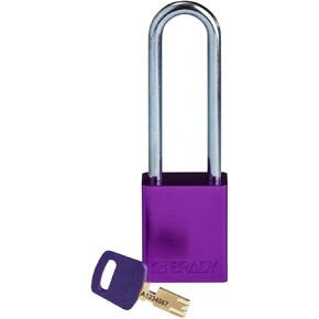 Brady SafeKey Lockout Padlock - Aluminum - Purple - 3.0" Steel Shackle Vertical Clearance - Keyed Different