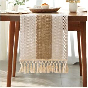 Boho Style Woven Table Runner with Tassels, 12x72 Inches, Brown/Beige, Farmhouse Long Dining Table Runner (Brown/Beige, 12" x 72")