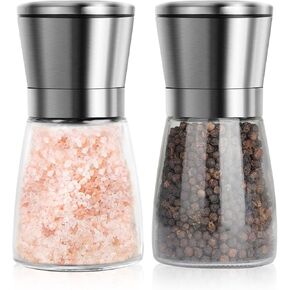 Salt and Pepper Grinder Set Stainless Steel Salt and Pepper Shakers Refillable Manual Spice Mill Pepper Grinder with Adjustable Coarseness (Without Spice Content, 2 Pack)