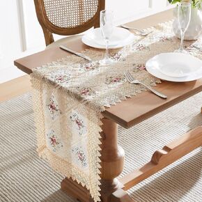 WARM HOME DESIGNS Gold Lace Table Runner. 72 Inch Long Table Runner is Embroidered with Intricate Flower Design. Can Be Used As Dresser Runner, Dresser Scarf or Dining Table Runner. VTR Linen 72