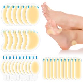 Hydrocolloid Seal Blister Bandages Pads for Feet 32pcs 4 Shapes Waterproof Adhesive Ultra-Thin Blister Pads, Gel Blister Cushions for Fingers Heel Foot Toe to Prevention and Recovery Blister