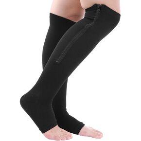 Zipper Compression Socks for Women Men, Open Toe Compression Stockings, Knee High Calf Support Graduated Varicose Veins Socks for Pregnancy Long-Distance Travel Flight