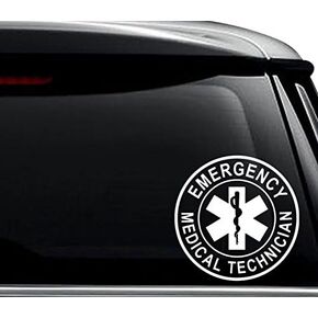 EMT Emergency Medical Technician Decal Sticker For Use On Laptop, Helmet, Car, Truck, Motorcycle, Windows, Bumper, Wall, and Decor Size- [6 inch] / [15 cm] Tall / Color- Gloss White