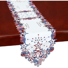 Simhomsen July 4th Holiday Patriotic Table Runners for American Independence Day, Memorial Day, Embroidered Stars, Butterflies and Flowers (14 × 69 Inches)