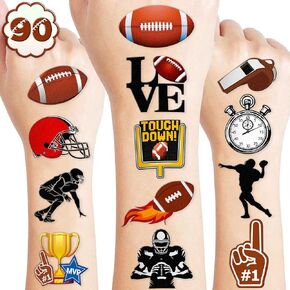 90 PCS American Football Temporary Tattoos Theme Birthday Party Decorations Supplies Favors Decor Soccer Sport Rugby Cheerleaders Tattoo Stickers Gifts for Games Kids Girls Boys School Prizes Carnival
