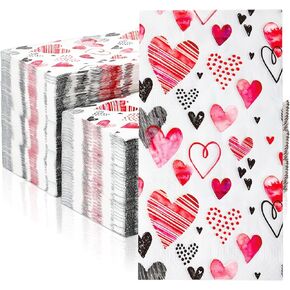 200 Pcs Valentine's Day Guest Paper Hand Towels for Bathroom Disposable Napkins Heart Decorative Napkins Dinner Beverage 2 Ply Cocktail for Holiday Wedding Anniversary Party (Sweet Style)