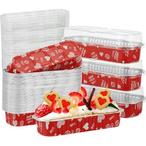 50 Pcs Valentine's Day Mini Loaf Pans With Lids, 6.8oz Rectangle Aluminum Foil Baking Cups Muffin Tins Disposable Mini Cake Pans for Valentine's Day Wedding Party Decoration Supplies