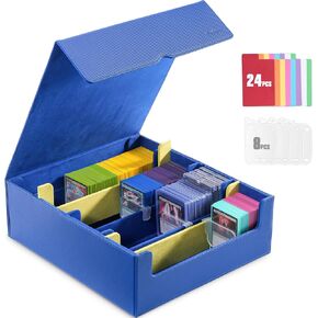 ProCase Trading Card Storage Box, 3400+ PU Leather Card Deck Box with 3 Adjustable Space Dividers，Design For Sleeves & Toploader, Fit Magic Game Cards，Sport Cards，PTCG，TCG - Purple