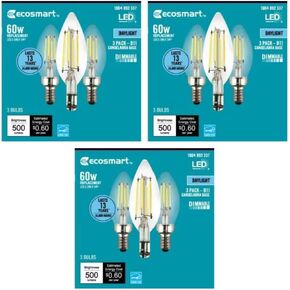 EcoSmart 60-Watt Equivalent B11 Clear Filament Vintage Style LED Light Bulb Daylight (9-Pack)