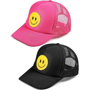 2 Pcs Smile Face Baseball Cap Smile Trucker Hat Mesh Adjustable Baseball Cap Retro Preppy Hats for Women