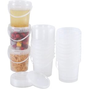20 Pcs 27 oz Ice Cream Buckets with Lids and Handles, Clear Food Storage Containers for Party Summer Beach Supplies