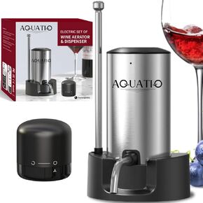 Electric Wine Aerator Pourer, 1-Touch Wine Decanter Wine Dispenser with Stand and Retractable Tube, Stainless Steel Automatic Wine Oxidizer Dispenser USB Rechargeable Spout Pourer, Gift for Wine Lover