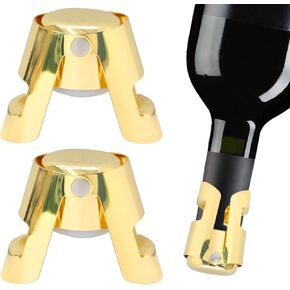 2 PCS Champagne Stopper with Stainless Steel, Sparkling Wine Stopper Champagne Saver with Food Grade Silicone Leak Proof for Champagne, Prosecco and Cava(Gold)