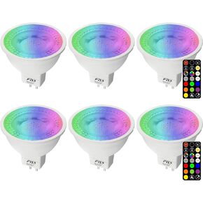 FTL MR16 LED Bulb Color Changing Light Bulbs with Remote Control,RGB Colored Bulbs Dimmable 2700K-6000K 12V 5W 40W Equivalent GU5.3, Spot Light for Landscape Lighting, Track Lighting, 6-Pack