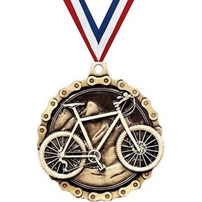 Biking Medals, 2" Gold Cycling Medal Award with Free Custom Engraving Prime