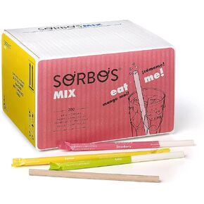 Sorbos Edible Straws, Flavor Mix Variety, Chocolate, Lemon, Lime, Strawberry, Individually Packaged, No PFAS, No Allergens, No Gluten, 7.4 inches long (Pack of 200)
