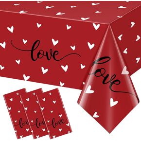 3Pack Valentine's Day Party Decorations,Disposable Red Love Hearts Tablecloths Rectangular Plastic Table Cover for Birthday Anniversary Engagement Weeding Valentine's Day Party Supplies, 54x108 Inch