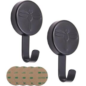 Dragonfly Pattern Magnetic Hooks Heavy Duty, New Upgraded Neodymium Black Magnet Hook,and Auxiliary Tape Magnetic Grill Hanger for Refrigerator, Office, Grill, and Toolbox (2 Pack)
