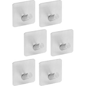 Stainless Steel Heavy Duty Adhesive Wall Hooks for Hanging (1.76 in, 6 Pack)