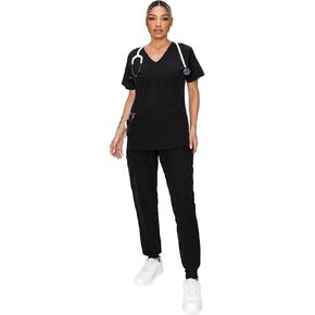 Minty Mint Scrubs for Women Set - V -Neck Scrub Top & Jogger Pant Decty Scrub Scrub Sets W 7 Pockets