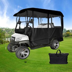 Golf Cart Covers 4 Passenger, 300D High Duty Golf Cart Cover with 6 Zipper, 88''Length Extended Roof All-Weather 4-Side Transparent PVC Windows, for EZGO Yamaha Club Cart, with Storage Bag