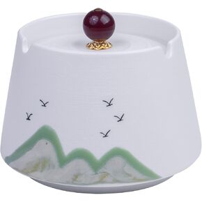 Ashtray with Lid, Ceramic Ashtray Outdoor Ashtray for Cigarettes, Windproof Ash Tray Decor for Home Office Indoor and Outdoor (WHITE-LID)