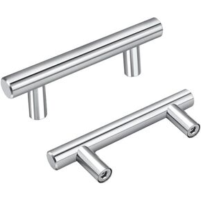 10 Pack Stainless Steel Cabinet Handles,3 3/4 Inch Polished Chrome Finish Drawer Pulls,Handles for Cabinets and Drawers,Euro T Bar Cabinet Pulls, 6 Inch Overall Length