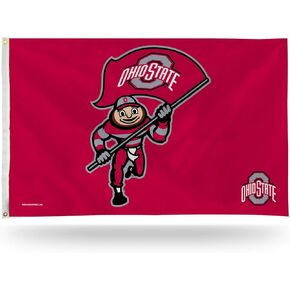 Rico Industries NCAA Ohio State Buckeyes Running Brutus with Flag 3' x 5' Banner Flag Single Sided - Indoor or Outdoor - Home Décor
