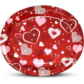 Gift Boutique 50 Count Valentine's Day Oval Paper Platter 10" x 12" Paper Disposable Red Pink & White Heart Tray Serving Dish for Heart Love Cookie Dinner Plate Party Goods Wedding Supplies Décor