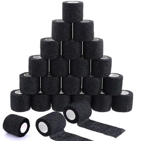 Tattoo Grip Tape Cover - 24PCS Self Adhesive Bandage Wrap, 2" X 5 Yards Black Athletic Tape,Ankle Tape, Cohesive Bandage Wrap…
