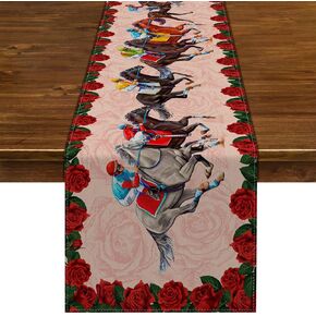 Kentucky Derby Table Runner for Horse Race Run for The Roses Decoration Rustic Churchill Downs Indoor Outdoor Party Home Dining Room Kitchen Table Decor