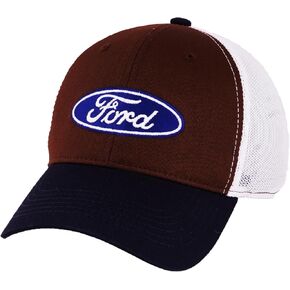 Ford Logo Cap | Blue Brown White Mesh Trucker Hat | Officially Licensed | All Season Adjustable Size Snapback Retro Hat