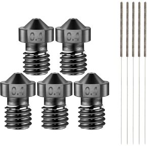5pcs E3D V6 0.4mm 3D Printer Nozzles Hardened Steel Nozzle+Cleaning Needles Tool for Makerbot, Prusa i3, Anet8, Anycubic i3 mega