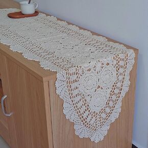 Hand Crochet Lace Table Runner Farmhouse Dresser Scarf for Furniture (16" x 48")