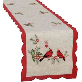 Grelucgo Embroidered Christmas Holiday Red Cardinal Bird Table Runner, Rectangular 15 x 70 inch