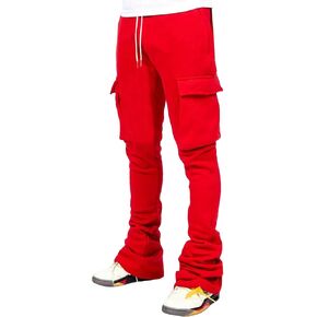 GORGLITTER Men's Stacked Flared Pants Baggy Cargo Elastic Drawstring Regular-Fit Trouser Y2K Wide Leg Street Pants