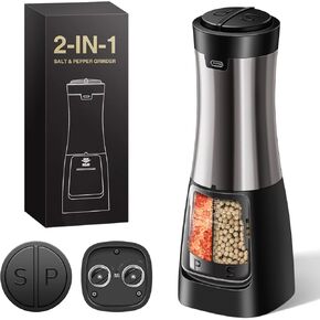 2 in 1 Electric Salt and Pepper Grinder Set Shaker USB Rechargeable, Crosphere Salt and Pepper Grinder Mill Set Dual in One, Automatic Refillable Adjustable Coarseness Pepper Grinder with Light.