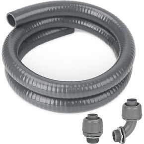 Electrical Conduit Kit 3/4'' 4FT Grey Electrical AC Whip Kit, Liquid-Tight Flexible Electrical Conduit with 90 Degree and Straight Connector Fittings