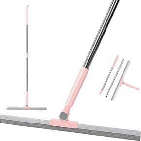 KZKR Floor Squeegee Broom Scrubber with Long Handle, Rubber Squeegee Broom Scraper with 180° Rotating Silicone Blade Cleaning for Concrete Floor Tile Window Shower Glass Garage Pet Hair Removal