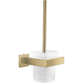 Toilet Brush Glass Wall Mounted Toilet Bowl Brush and Holder Toilet Brush Holder Bathroom Square Brushed Gold