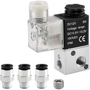 Electrical Pneumatic Solenoid Valve 3V1-06 12VDC PT1/8 3/2 Way Normally Closed CE with Fittings and Muffler