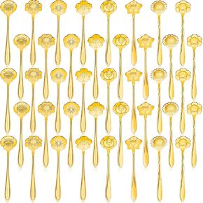 40 Pcs EBOOT Flower Dessert Spoons Stainless Steel Sugar Spoon Stirring Coffee Spoons Small Tea Spoons Cafe Bar Spoon Cute Coffee Teaspoon Mini Tableware for Demitasse Espresso (Gold)