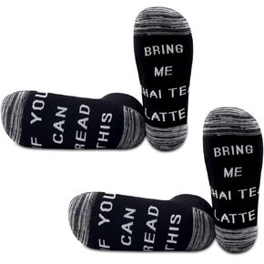 JXGZSO 2 Pairs Latte Gifts Tea Socks Gift Funny Socks Can Read This Bring Me a Chai Tea Latte Socks Novelty socks