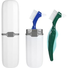 2 Pcs Denture Brush Multi-Layered Hard Bristles Toothbrush Portable Dental Cleaning Tools Double Sided Retainer Brushes with Case for Travel Camping Outdoor Gym Dental Care