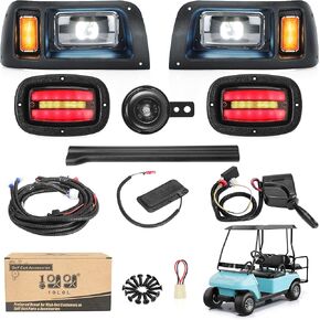 10L0L Deluxe Golf Cart Light Kit for Club Car DS Gas and Electric Cart, Complete Headlight Taillight Kit with Daytime Running Lamp Low High Beam Turn Signal Brake Pad Hazard Lighting