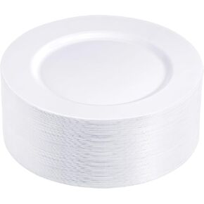 N9R 100PCS White Plastic Plates, Plastic Disposable Plates 10.25inch, Premium Heavy Duty Dinner Plates, Elegant and Fancy Party Plates