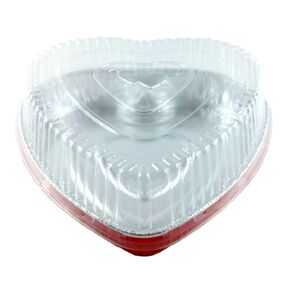 Handi-Foil Red Aluminum Heart Shaped Valentine Foil Cake Pan w/Clear Dome Lid (pack of 10)